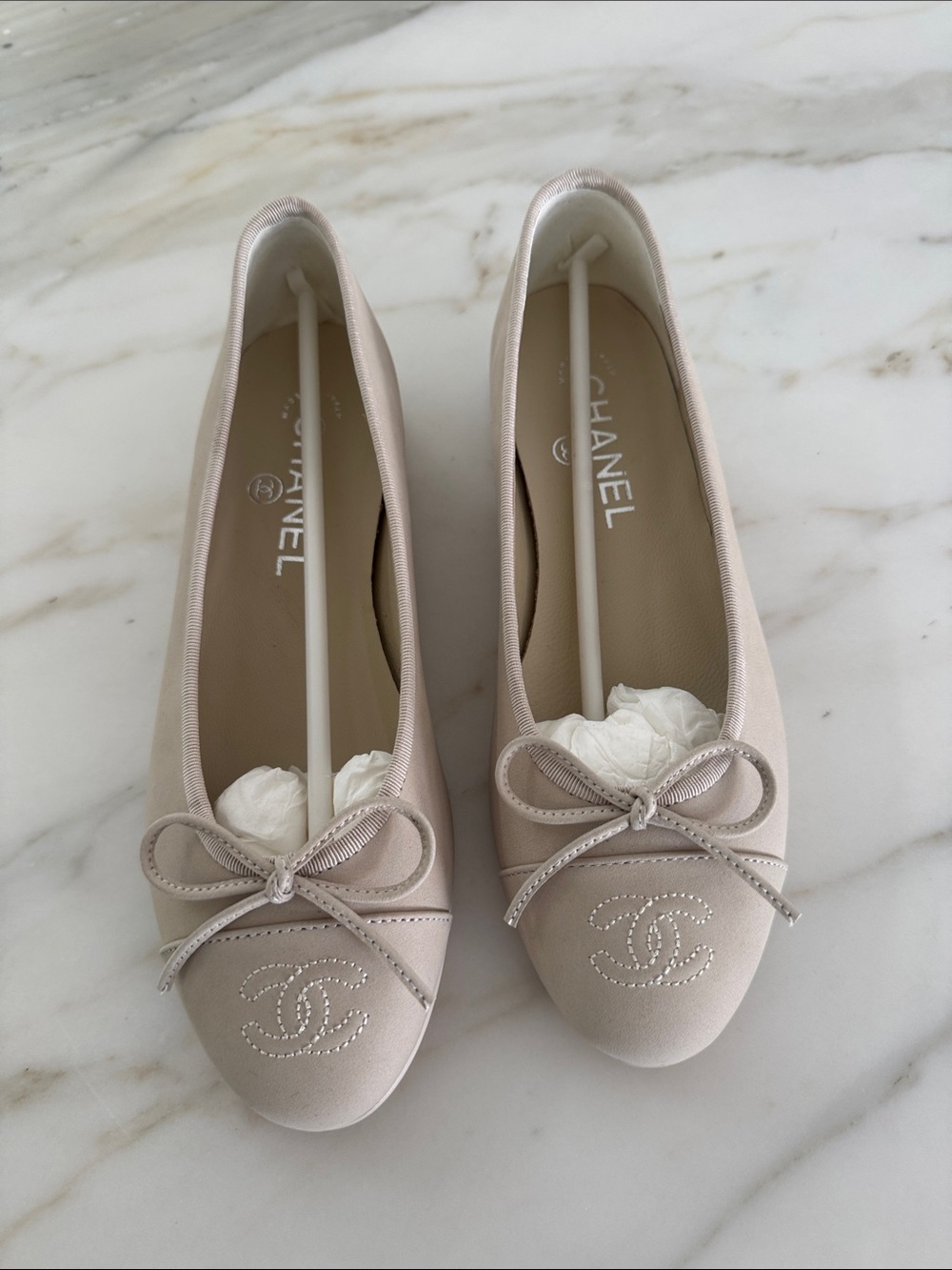 CC Light Beige Ballet Flats with Bow